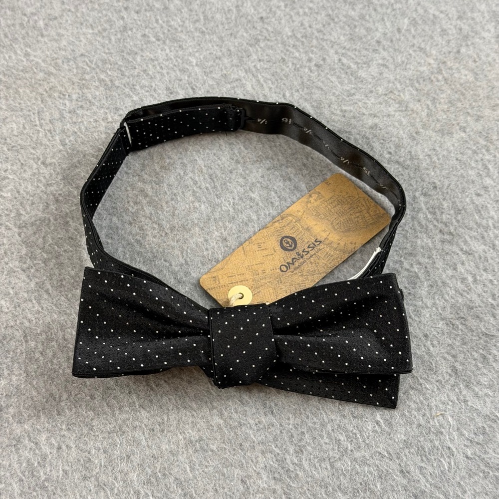 Onassis Mens Black White Polka Dot Silk Skinny Bow Tie NWT 1.75x14-18"